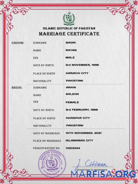 Downloadable Pakistan marriage certificate PSD template